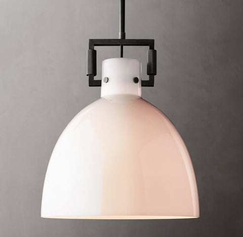 Machinist Milk Glass Cloche Pendant – Brass & Nickel