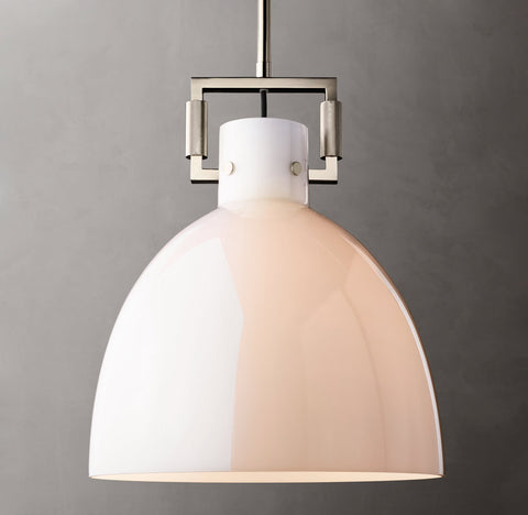 Machinist Milk Glass Cloche Pendant – Brass & Nickel