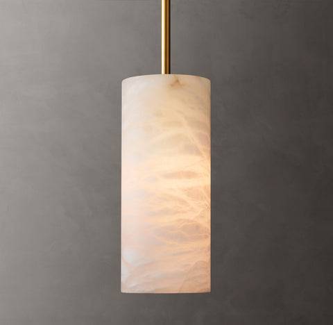 Hand-Carved Alabaster Cylinder Pendant – Luxury Stone Light