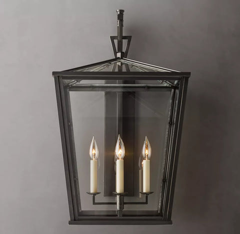 19th C. English Openwork Outdoor Sconce 28" | Handcrafted Steel & Glass Wall Light