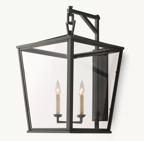 19th C. English Openwork Outdoor Sconce 28" | Handcrafted Steel & Glass Wall Light