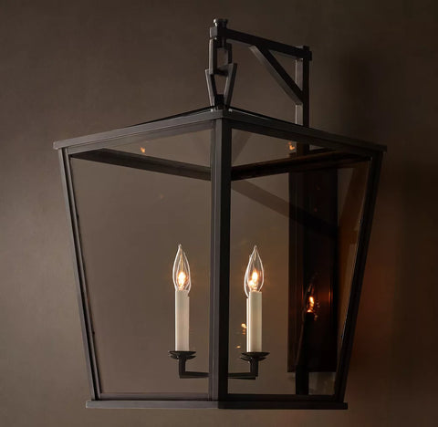 19th C. English Openwork Outdoor Sconce 28" | Handcrafted Steel & Glass Wall Light