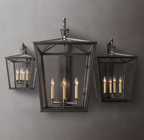 19th C. English Openwork Outdoor Sconce 22" | Handcrafted Steel & Glass Wall Light