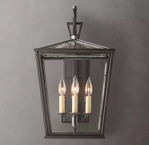 19th C. English Openwork Outdoor Sconce 22" | Handcrafted Steel & Glass Wall Light