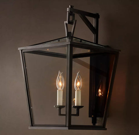 19th C. English Openwork Outdoor Sconce 22" | Handcrafted Steel & Glass Wall Light