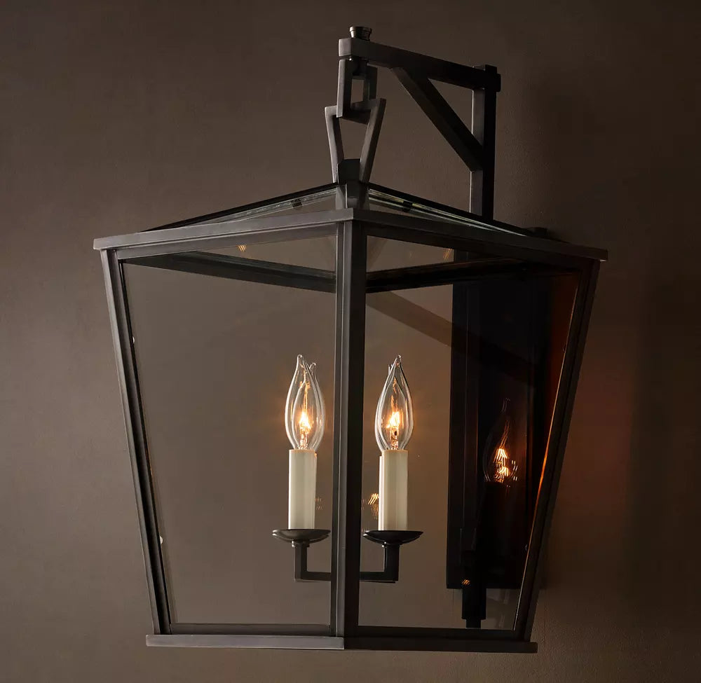 19th C. English Openwork Outdoor Sconce 22" | Handcrafted Steel & Glass Wall Light