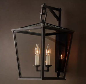 19th C. English Openwork Outdoor Sconce 22" | Handcrafted Steel & Glass Wall Light