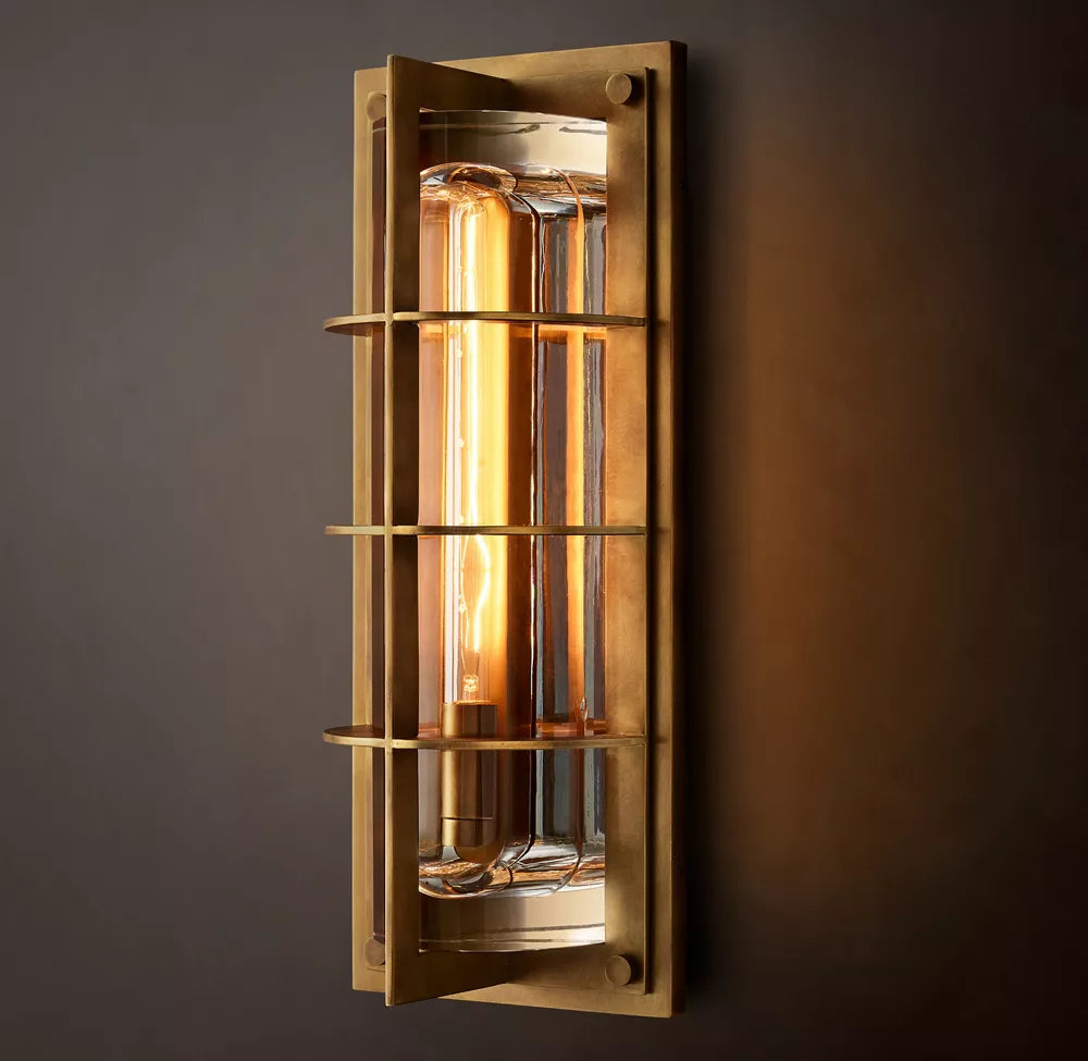 Vicomte Grand Outdoor Sconce | Brass & K9 Glass Light