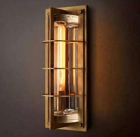 Vicomte Grand Outdoor Sconce | Brass & K9 Glass Light
