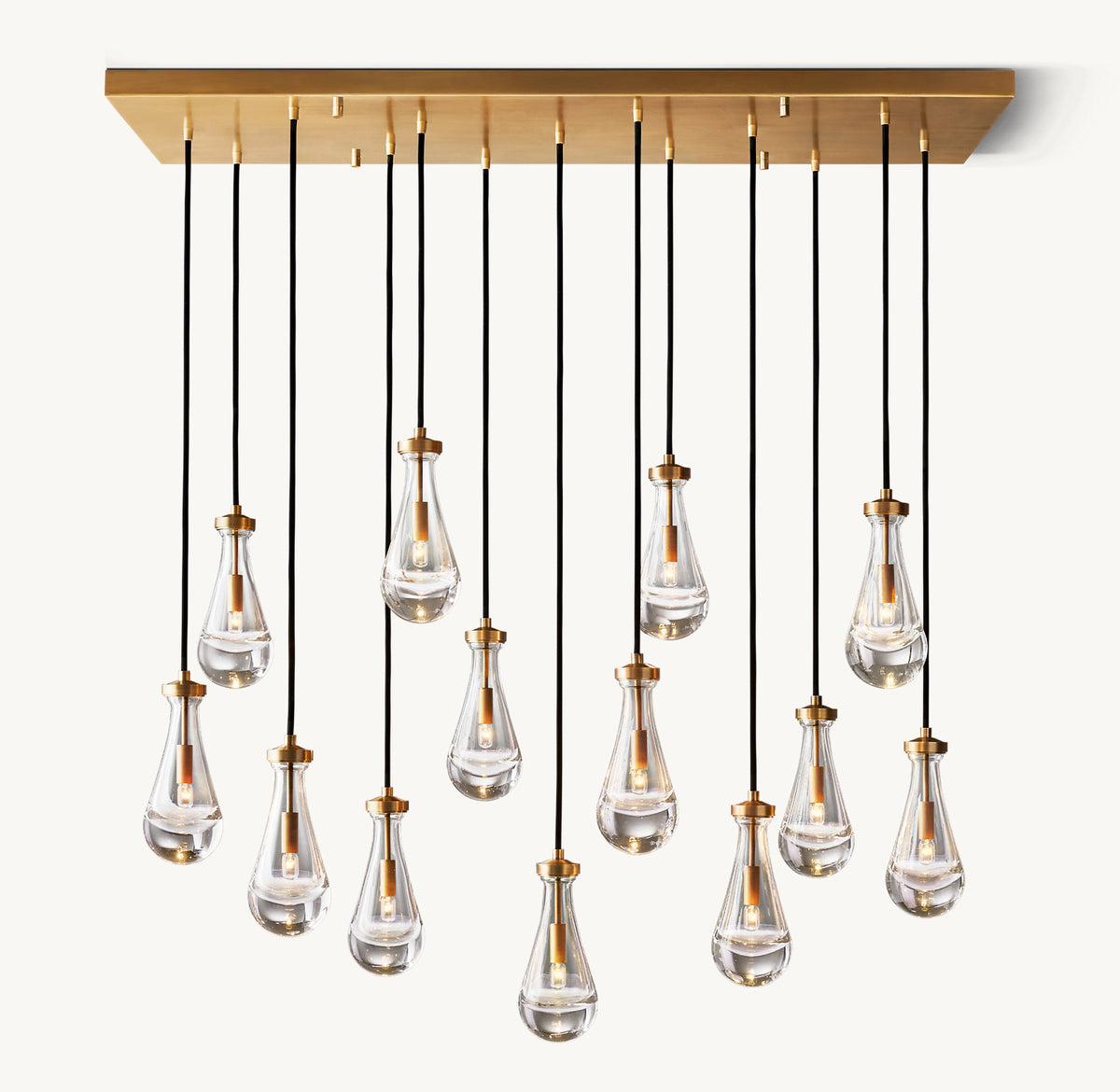 54" Rain Rectangular Chandelier  – Glass Drop & Brass