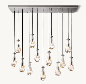 54" Rain Rectangular Chandelier  – Glass Drop & Brass