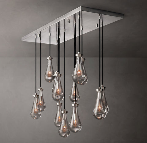 54" Rain Rectangular Chandelier  – Glass Drop & Brass