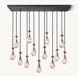 54" Rain Rectangular Chandelier  – Glass Drop & Brass