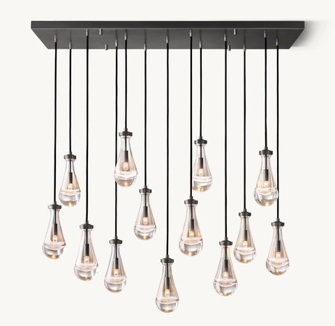 54" Rain Rectangular Chandelier  – Glass Drop & Brass