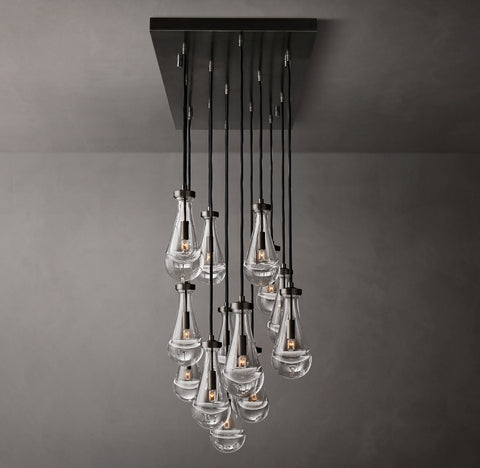 54" Rain Rectangular Chandelier  – Glass Drop & Brass