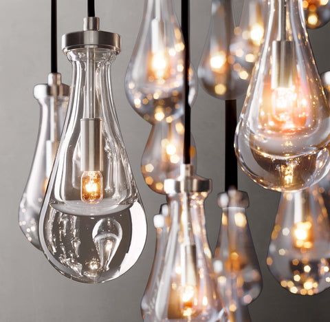 72" Rain Rectangular Chandelier  – Glass Drop & Brass