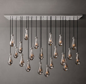 72" Rain Rectangular Chandelier  – Glass Drop & Brass