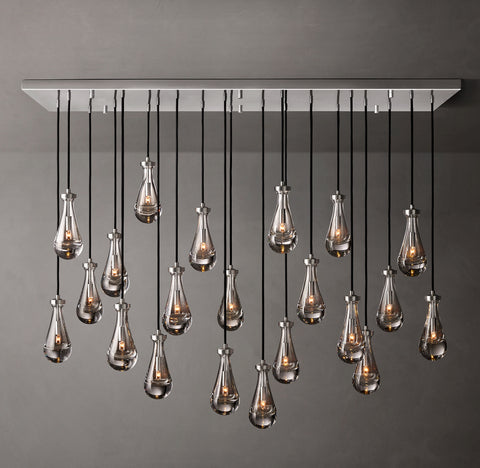 72" Rain Rectangular Chandelier  – Glass Drop & Brass