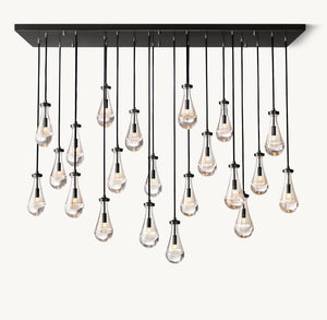72" Rain Rectangular Chandelier  – Glass Drop & Brass