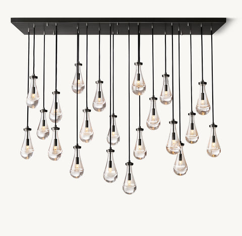 72" Rain Rectangular Chandelier  – Glass Drop & Brass