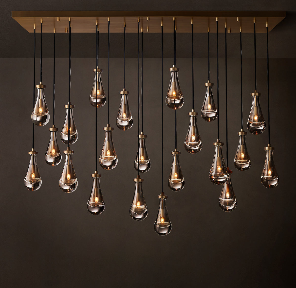 72" Rain Rectangular Chandelier  – Glass Drop & Brass