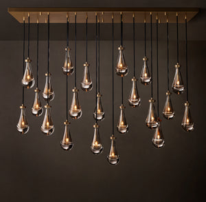 72" Rain Rectangular Chandelier  – Glass Drop & Brass