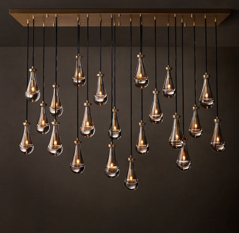 72" Rain Rectangular Chandelier  – Glass Drop & Brass