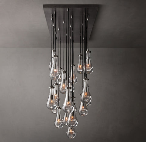 72" Rain Rectangular Chandelier  – Glass Drop & Brass