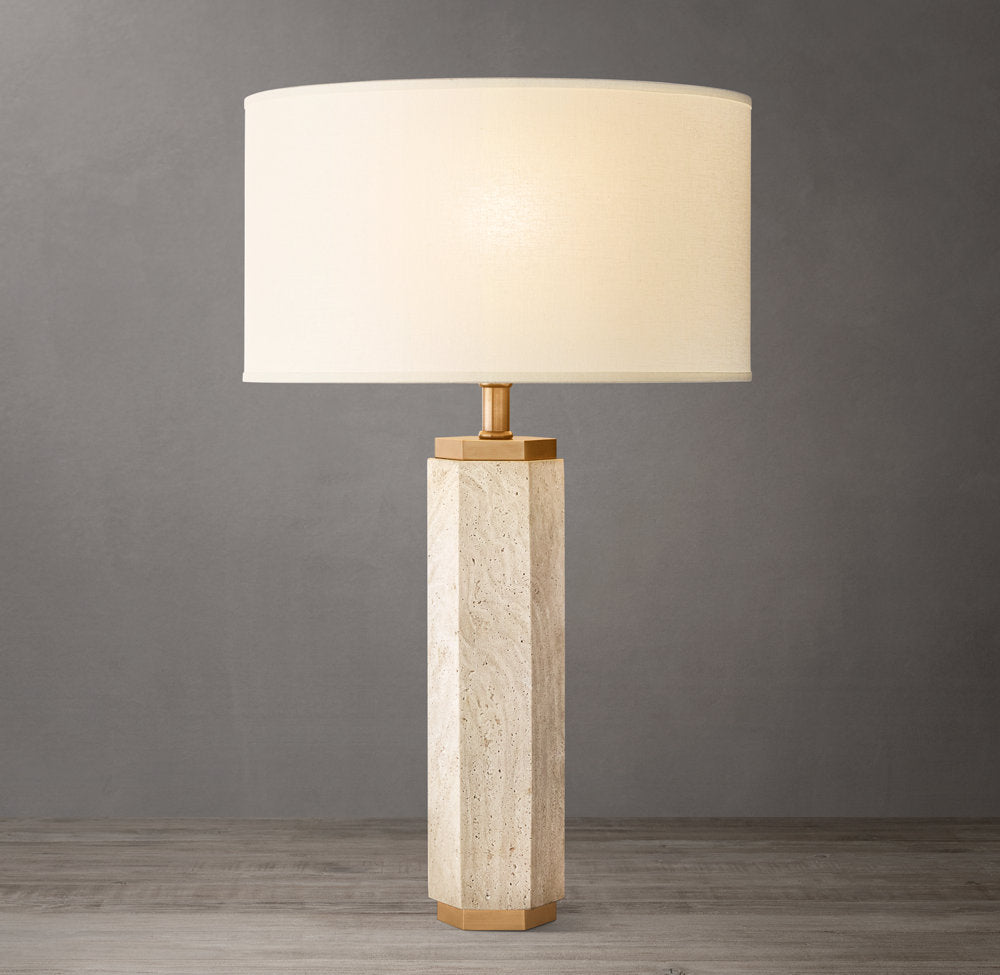 Hexagonal Column Travertine Table Lamp