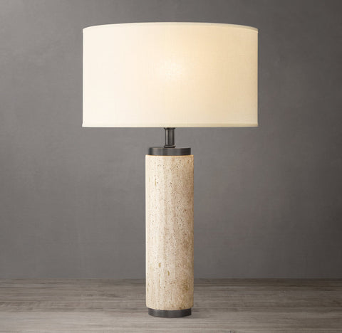 Cylindrical Column Travertine Table Lamp