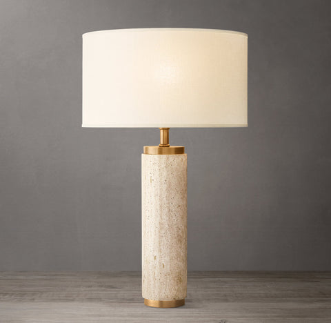 Cylindrical Column Travertine Table Lamp