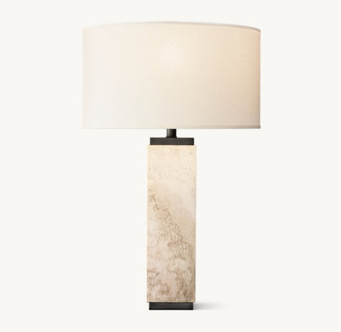 Square Column Travertine Table Lamp