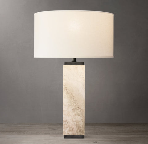 Square Column Travertine Table Lamp