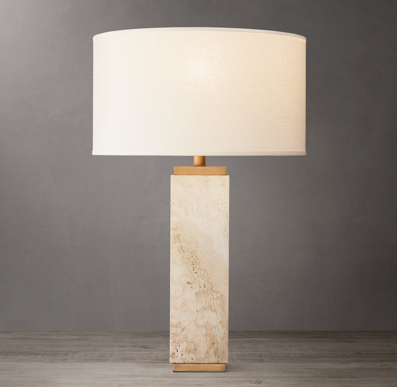 Square Column Travertine Table Lamp