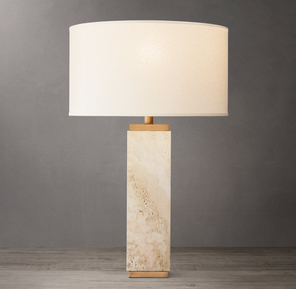 Square Column Travertine Table Lamp