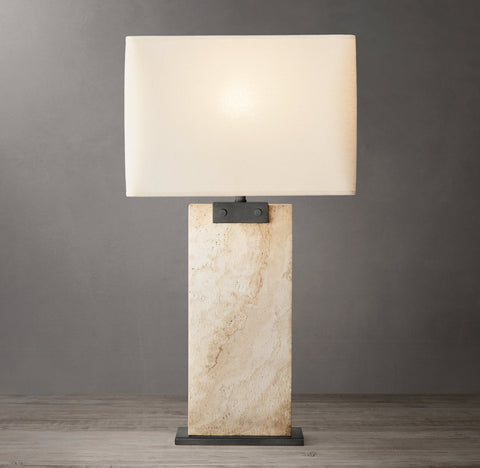 Rectangular Column Travertine Table Lamp