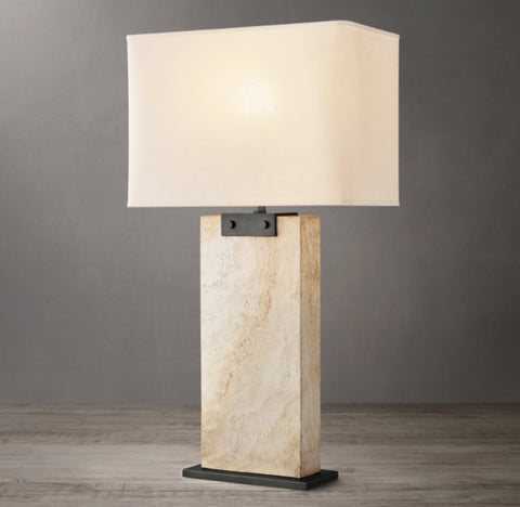 Rectangular Column Travertine Table Lamp