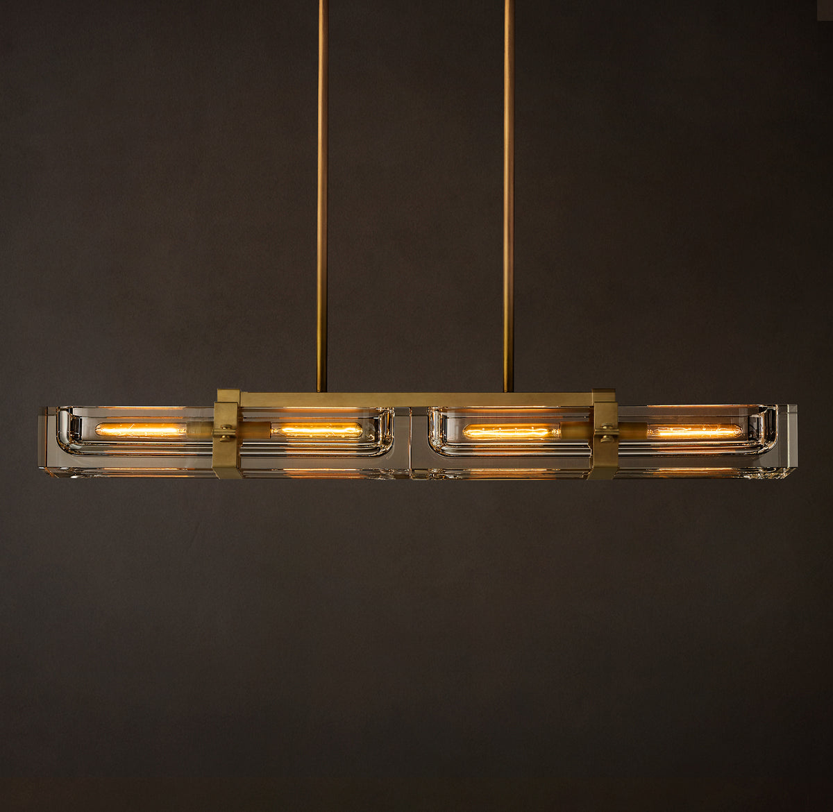 Savile 48" Linear Chandelier in Brass & K9 Crystal | CIRC