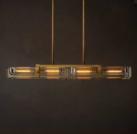 Savile 48" Linear Chandelier in Brass & K9 Crystal | CIRC