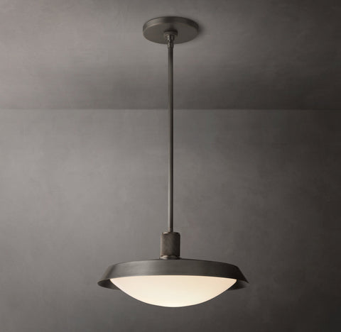 Brass Knurled Hub Pendant – Milk Glass Light