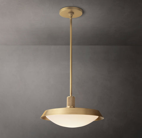 Brass Knurled Hub Pendant – Milk Glass Light