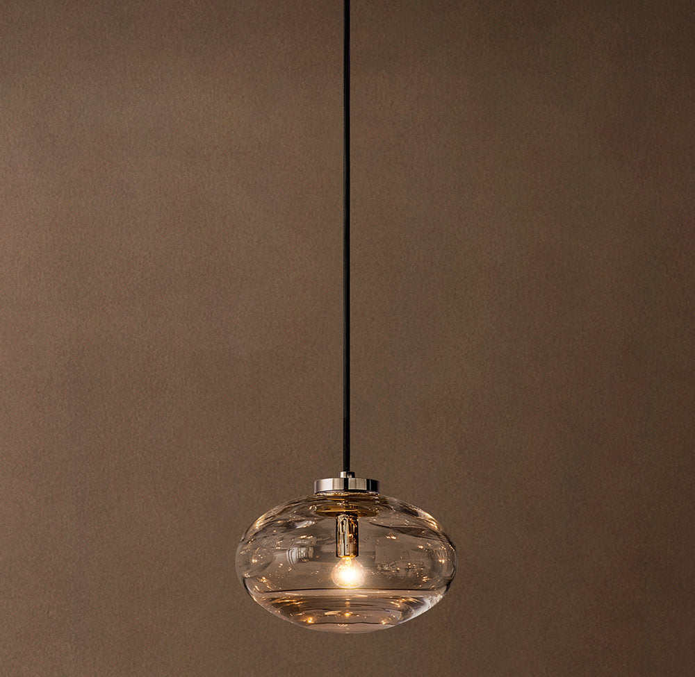 Modern Blown Glass Globe Pendant – Steel Light