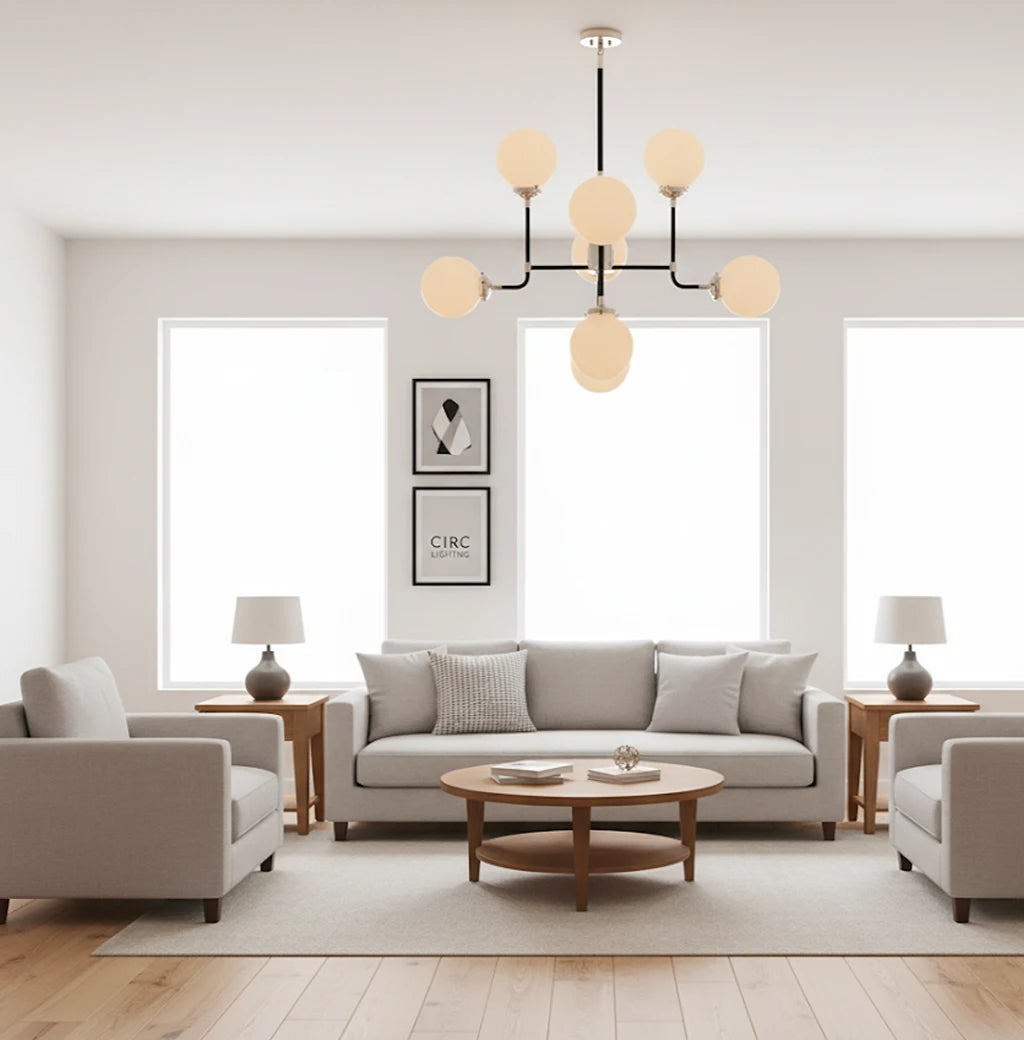 Bistro Globe Milk Glass Chandelier 34"