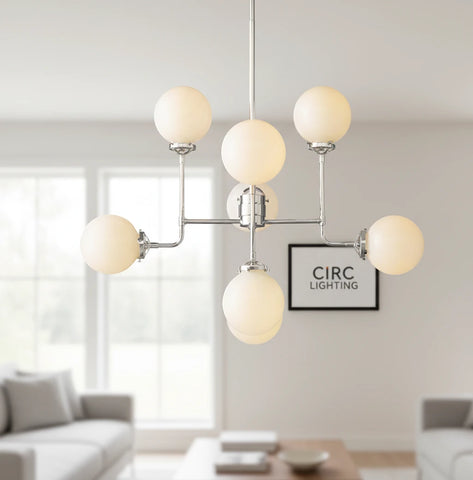 Bistro Globe Milk Glass Chandelier 34"