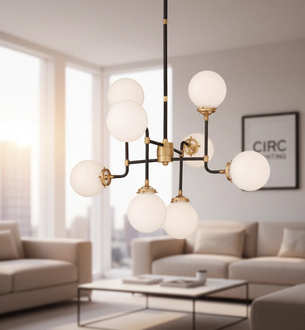Bistro Globe Milk Glass Chandelier 34"