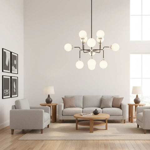 Bistro Globe Milk Glass Chandelier 42"